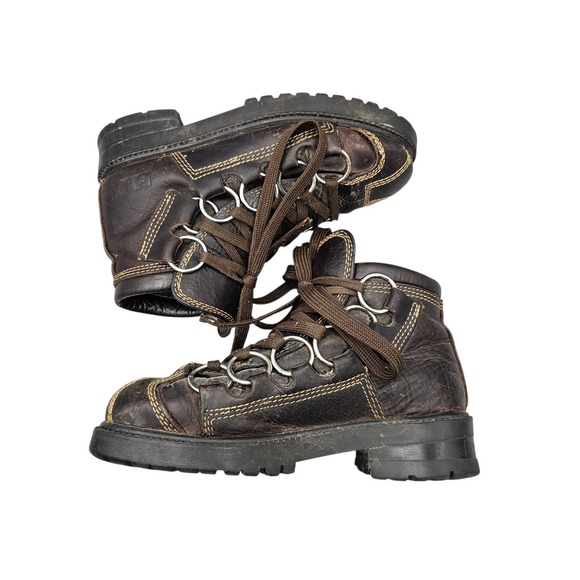 GBX Men\'s Size 7 Women\'s 8 VTG 90\'s‎ Brown Leather 6 Ring Goth Grunge Rave Boots